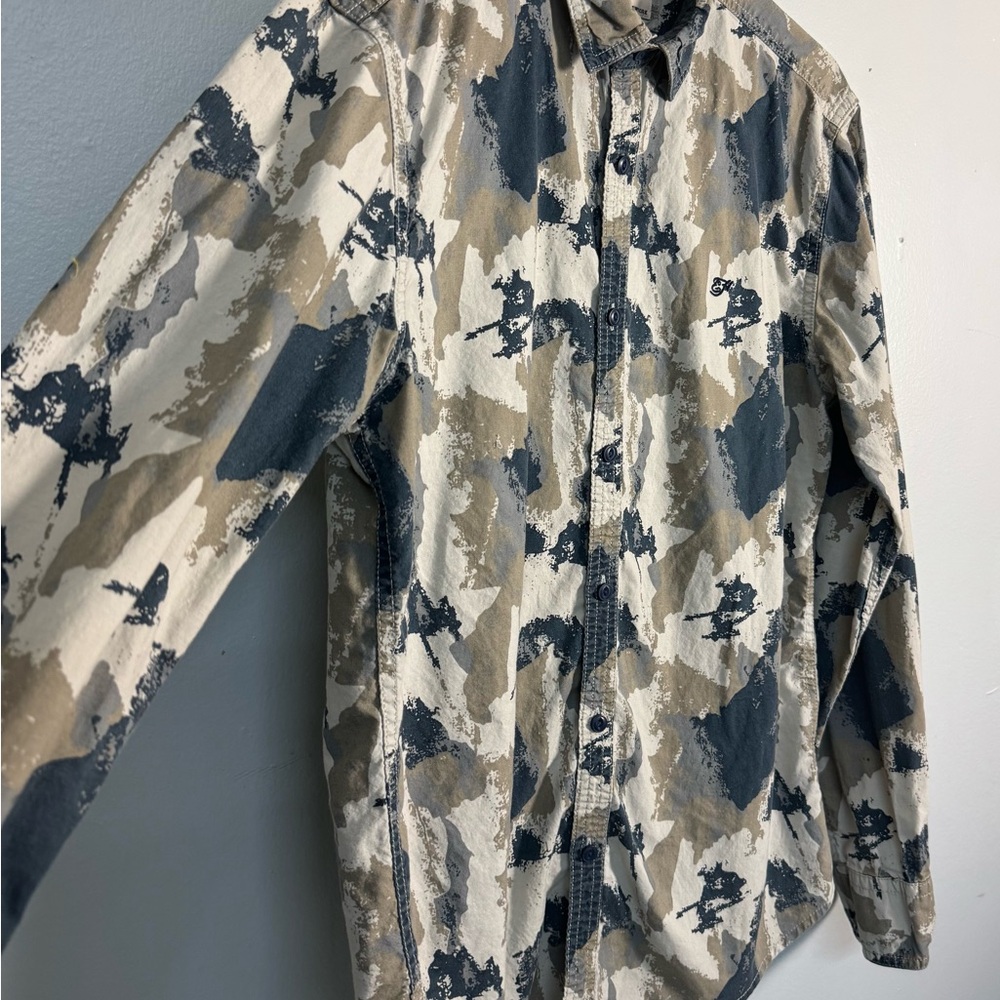 Ed Hardy Beige and Charcoal Camo Button-Up Shirt